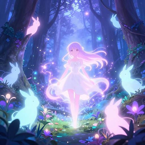 Mystical Anime Forest with Ethereal Creatures