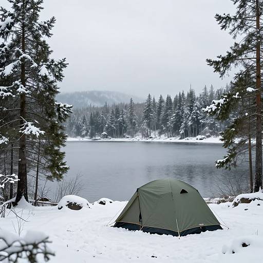 Solitary Tent Amid Snowy Pines