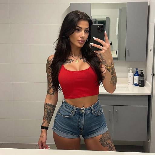 Tattooed Woman Mirror Selfie