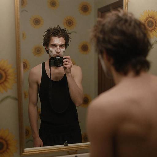 Mirrored Reflection of a Grooming Scene