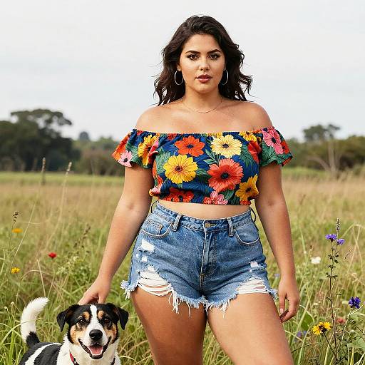 Lanky Woman in Floral Meadow