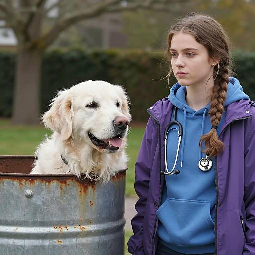 Young Woman and Golden Retriever Outdoors