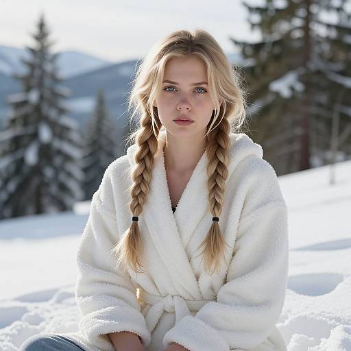 Young Woman in Snowy Winter Scene