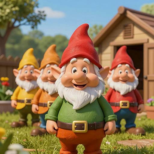 Cheerful Gnomes in a Sunny Garden
