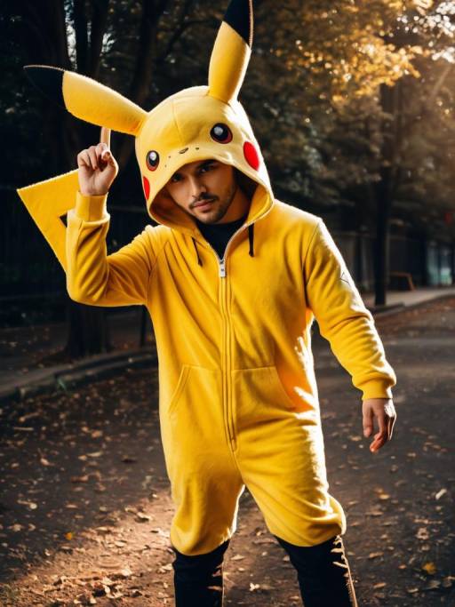 Man in Pikachu Costume Outdoors