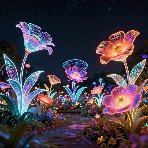 Cyberpunk AI Flowers in Neon Garden