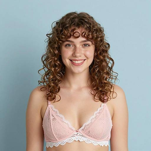 Cheerful Young Woman in Lacy Bra