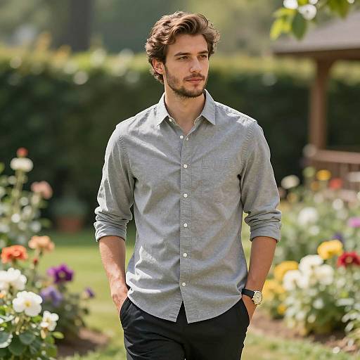 Stylish Young Man in Garden Portrait