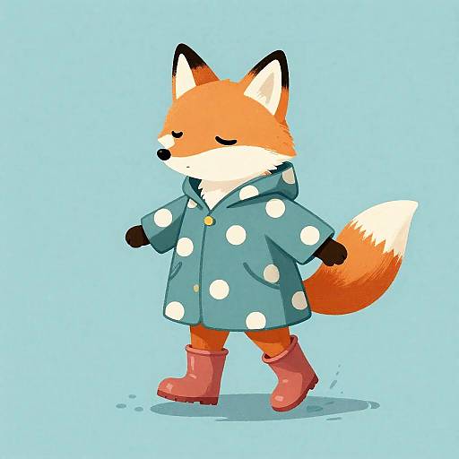 Bashful Fox in Polka-Dot Raincoat