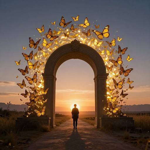 Solitary Figure with Golden Butterflies