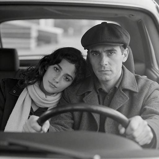 Black-and-White Couple in Car