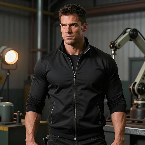 Muscular Man in Industrial Setting