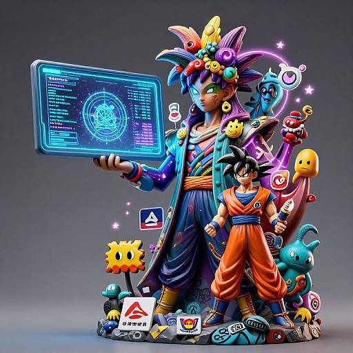 Futuristic Deified Sculpture with Digital Magic