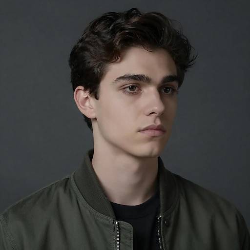 Serious Young Man in Green Jacket