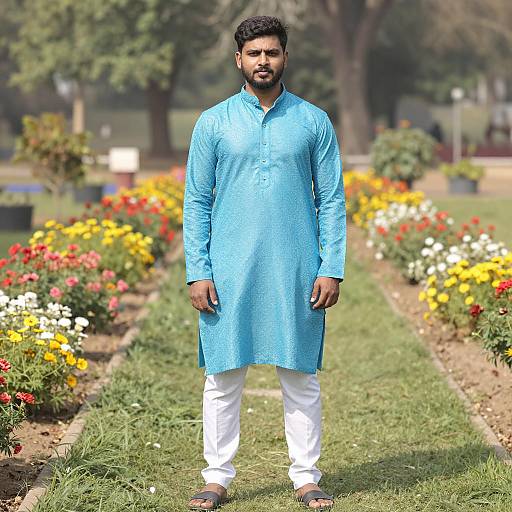 Groom in Vibrant Kurta in Garden