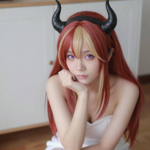 Portrait of Asian Woman with Horn Accessory