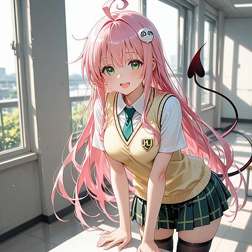 Anime Girl in School Uniform with Demon Tail