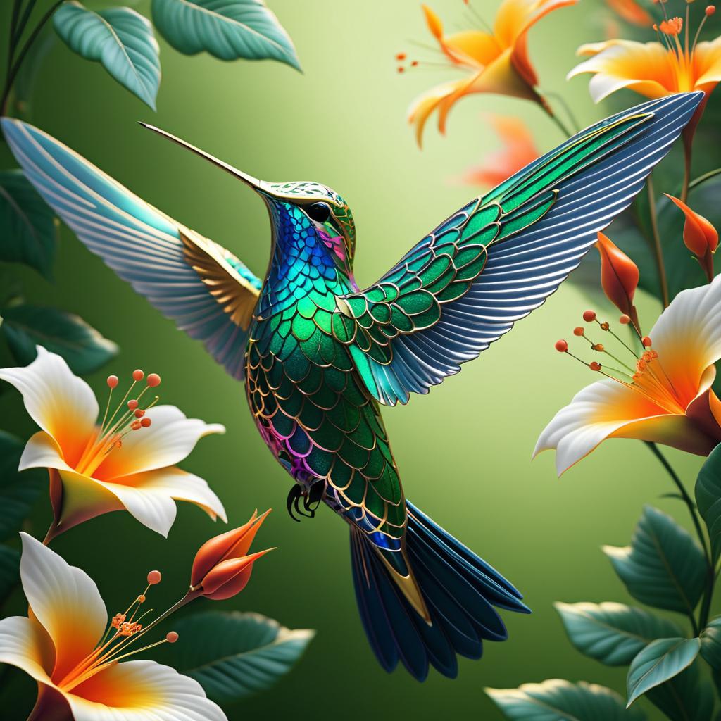 Hummingbird Amidst Intricate Floral Background