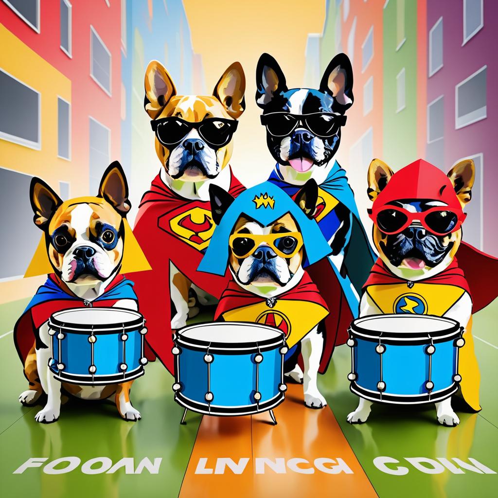 Superhero Dogs Quartet Drumming in Color