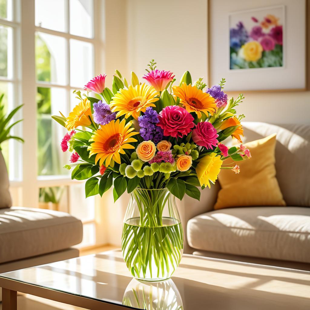 Vibrant Bouquet in Sunlit Living Room