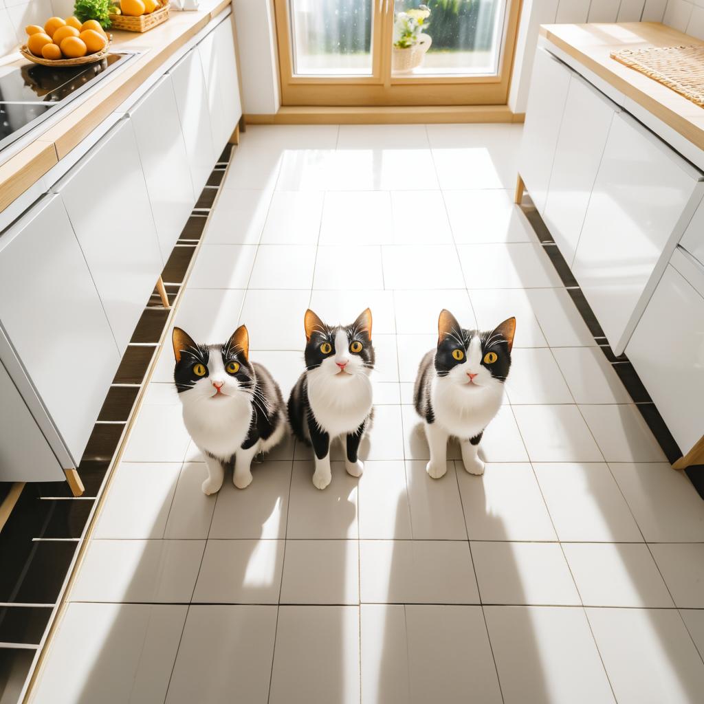 Mischievous Cats in Sunny Kitchen Scene