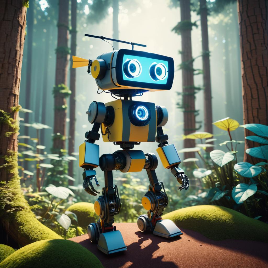 Futuristic Pinocchio Robot in VR Forest