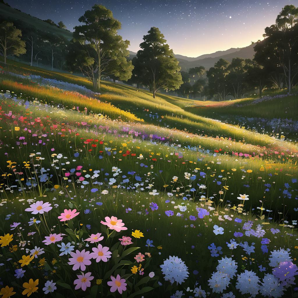 Photorealistic Wildflower Valley at Dusk