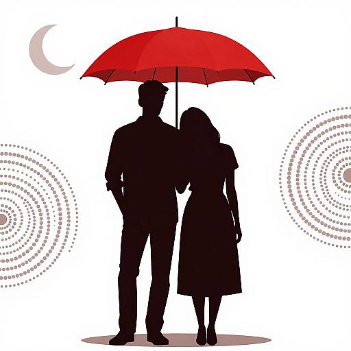Romantic Silhouette Under a Red Umbrella