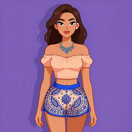 Stylish Woman in Summer Outfit with Paisley Shorts