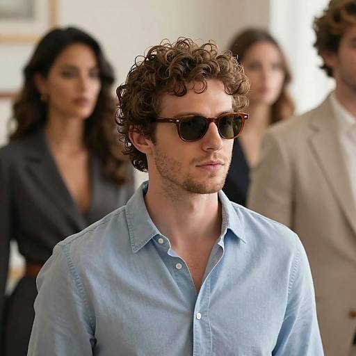 Curly Haired Man in Sunglasses with Group