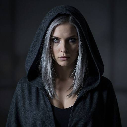 Mysterious Woman in Dark Hooded Cloak