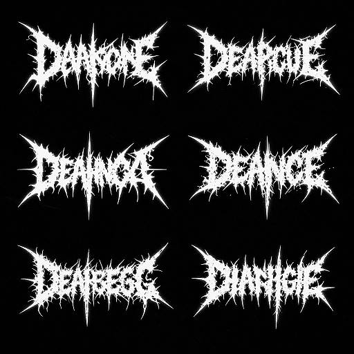 Digital art of six white, starburst-like, jagged text words 