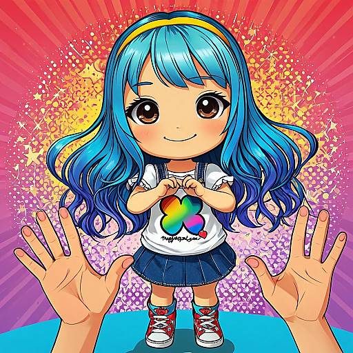 Chibi Girl with Gradient Hair Headpat