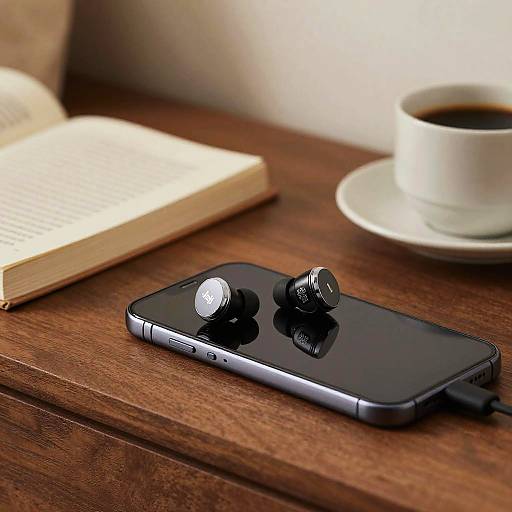 Stylish Earbuds on Cozy Nightstand