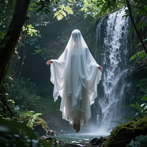 Ethereal Cloaked Figure Over Jungle