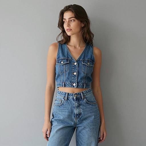 Casual Denim Fashion Portrait Against Gray