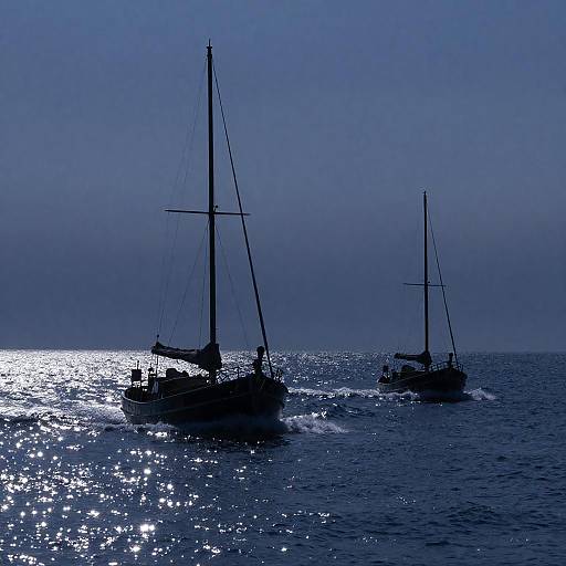 Moonlit Boats on a Sparkling Ocean
