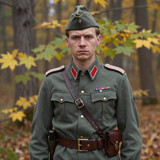 WWII German Soldier in Autumn Forest