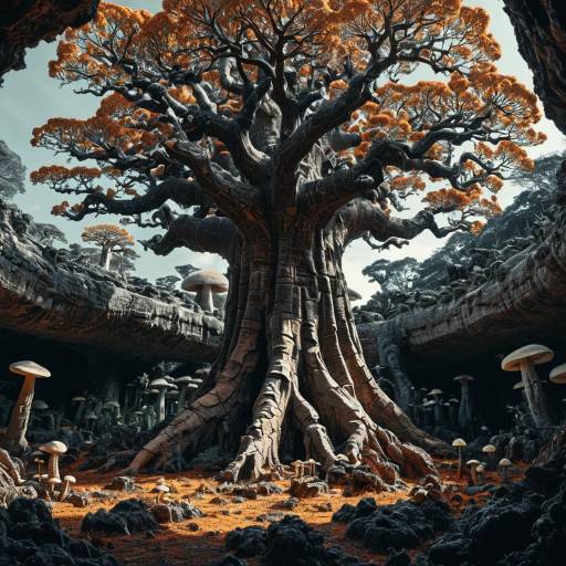 Gigantic Fractal Baobab Tree in Lichen Cave