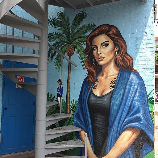 Vibrant Mural of a Brown-Haired Woman