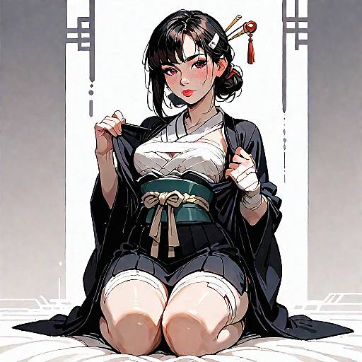 Seductive Samurai Girl in Dark Lighting