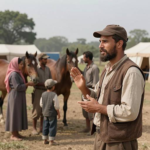 Rural Gathering with Horses and People