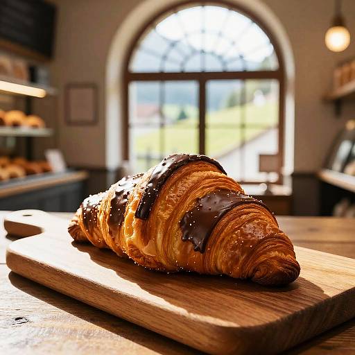 Chocolate Croissant in Cozy Swiss Bakery