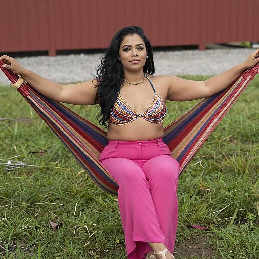 Curvy Woman in Colorful Hammock