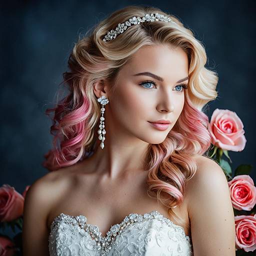 Bride with Rose-Highlight Hairstyle