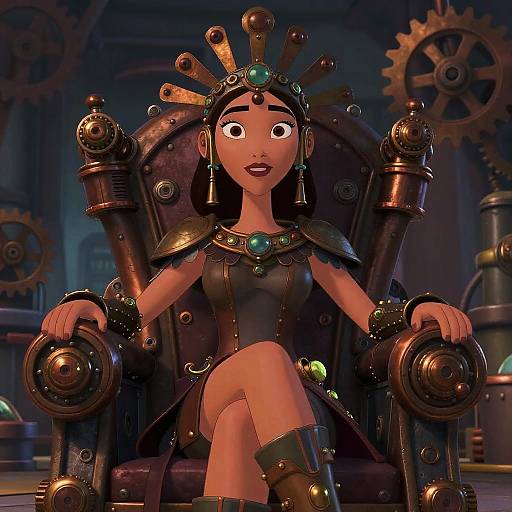 Retro Steampunk Woman on Mechanical Throne