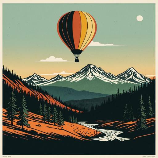 Retro Hot Air Balloon Over Oregon Cascades