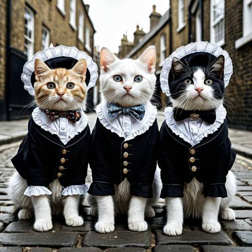 Three Victorian Dressed Cats on London Street