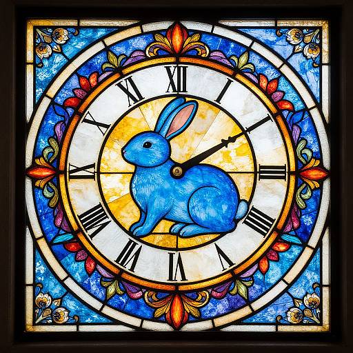 Art Nouveau Blue Rabbit Stained Glass
