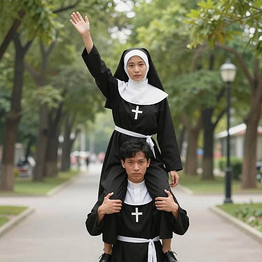 Surreal Clerical Figures in Park